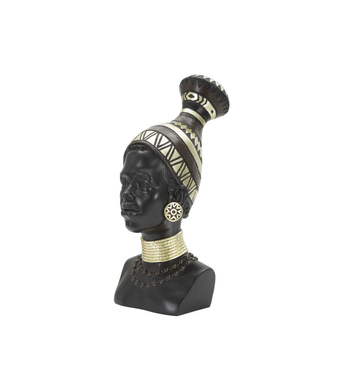 Statuette Tête Femme Tribu Massai 38cm Noir-3