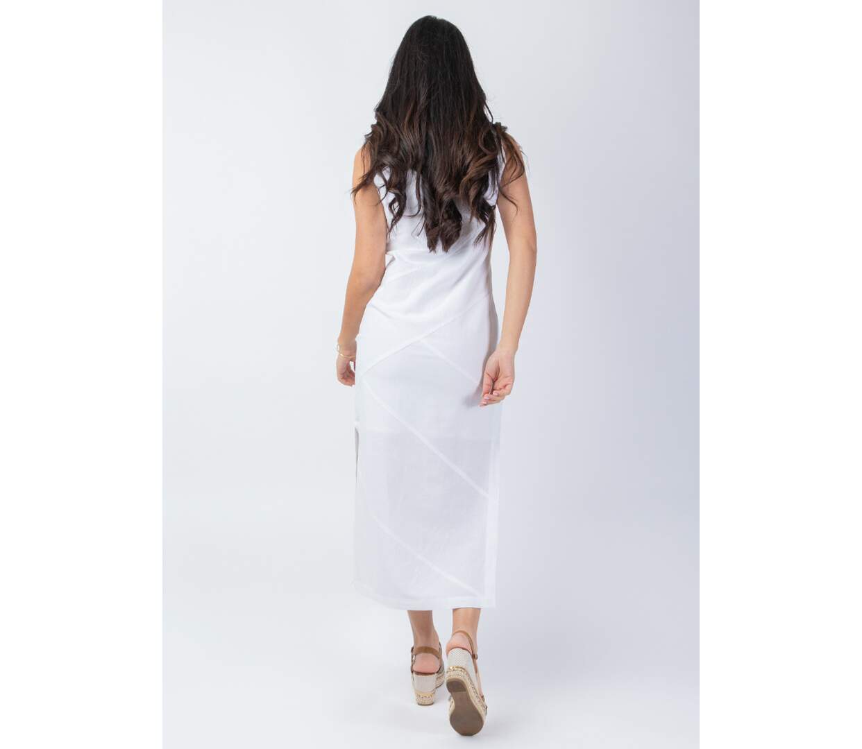Robe longue sans manches CHARLINE unie blanc Coton Du Monde-4