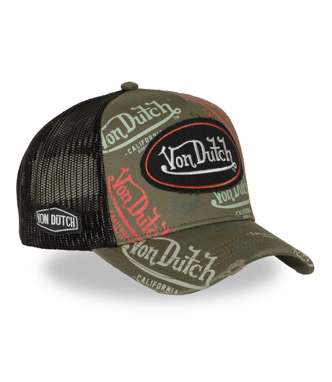 Casquette trucker effet usé avec patch et print Café Vondutch-4