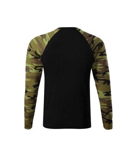 T-shirt Manches Longues Motif/style Camouflage Homme Vert Noir Malfini