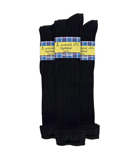 3 Pack Mens Wool Kilt Socks | Knee High Turnover Cuff Warm Long Socks