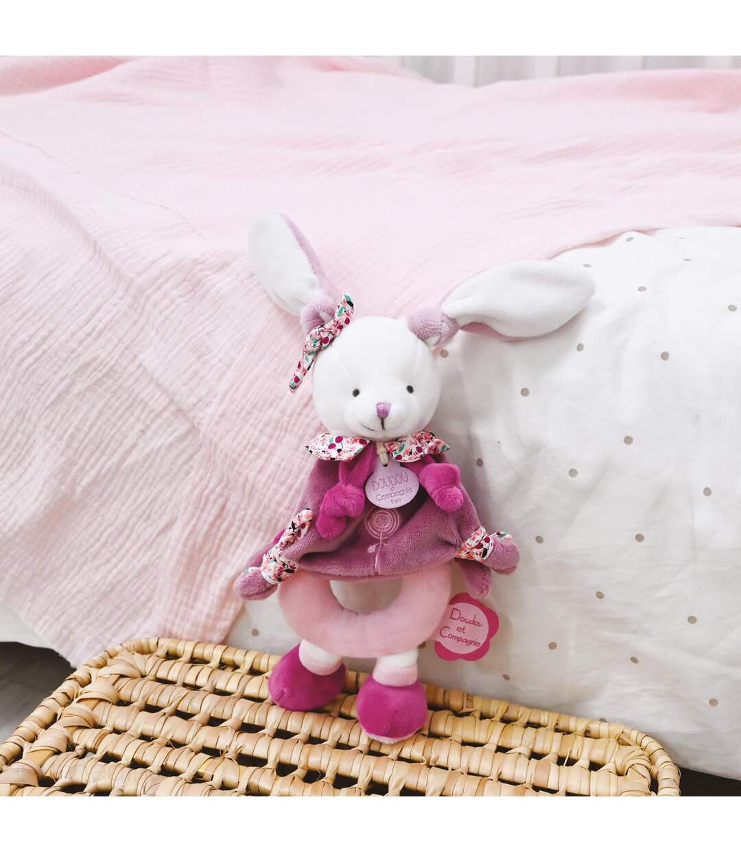 Doudou hochet lapin 19 cm collection LAPIN CERISE rose-1