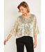 Top effet 2 en 1 maille unie voile jacquard irisé-1