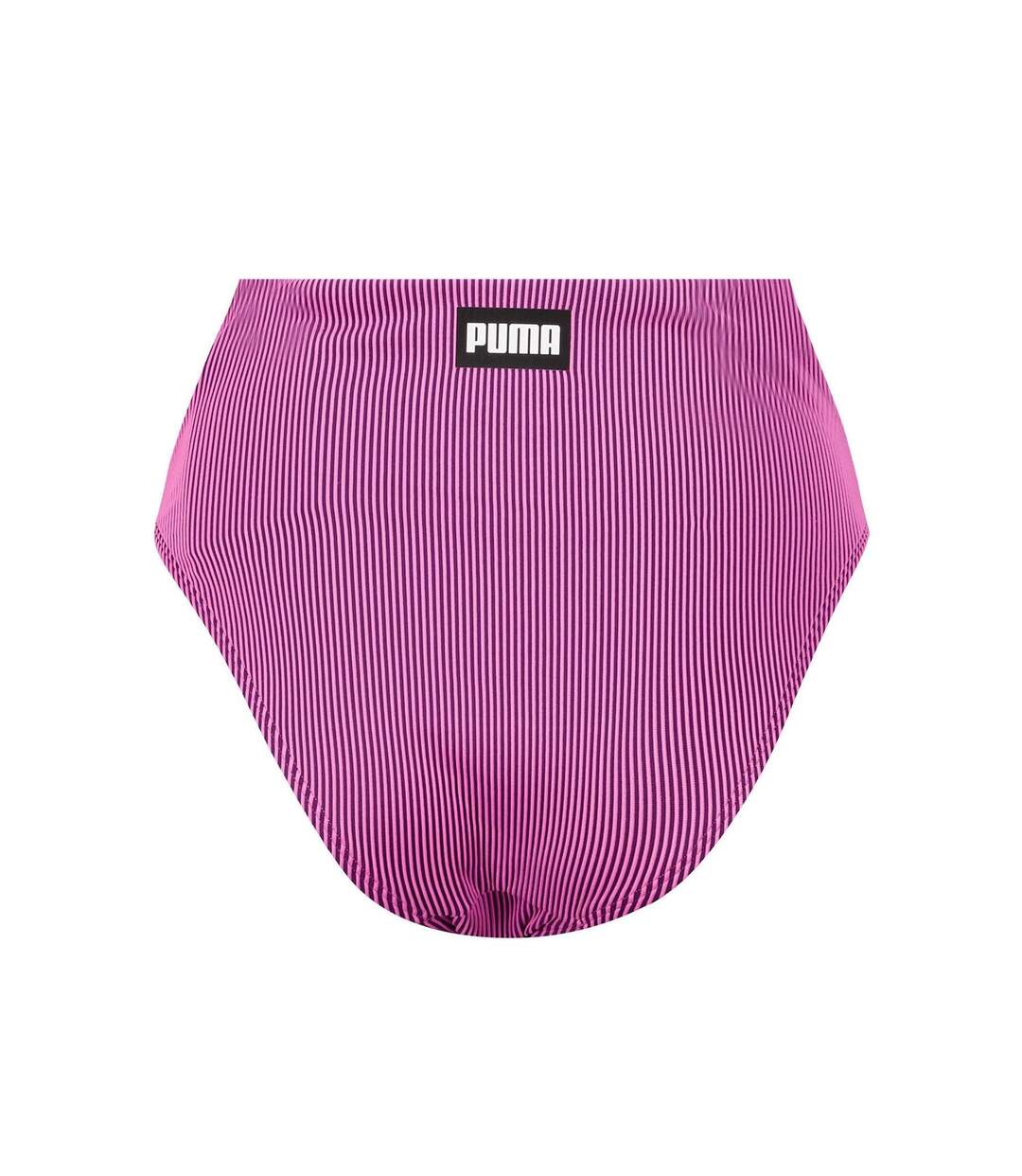 Womens/ladies Stripe High Waist Bikini Bottoms Pink Puma-2