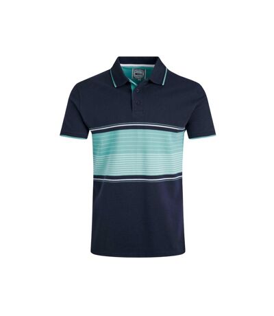 Mens sunbury striped pique organic polo shirt aquamarine Weird Fish
