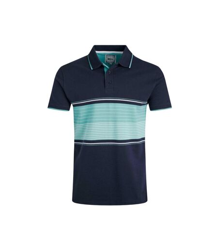 Mens sunbury striped pique organic polo shirt aquamarine Weird Fish