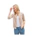Womens/ladies Striped Cashmere Merino Cardigan Cream Camel WoolOvers-1