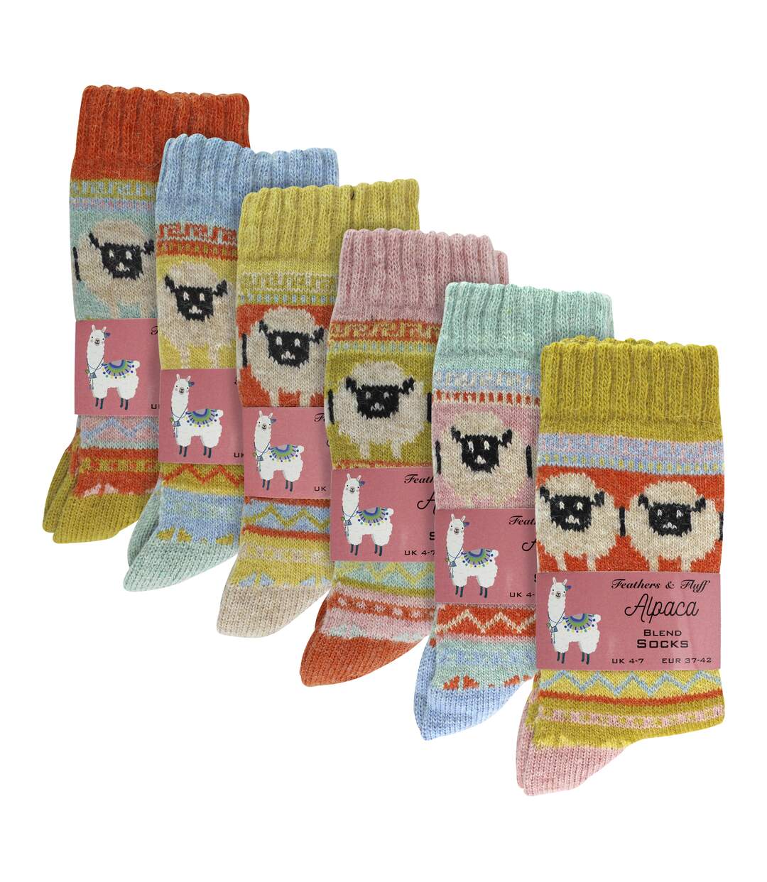 Ladies 6 Pack Alpaca Socks with Sheep Pattern-2
