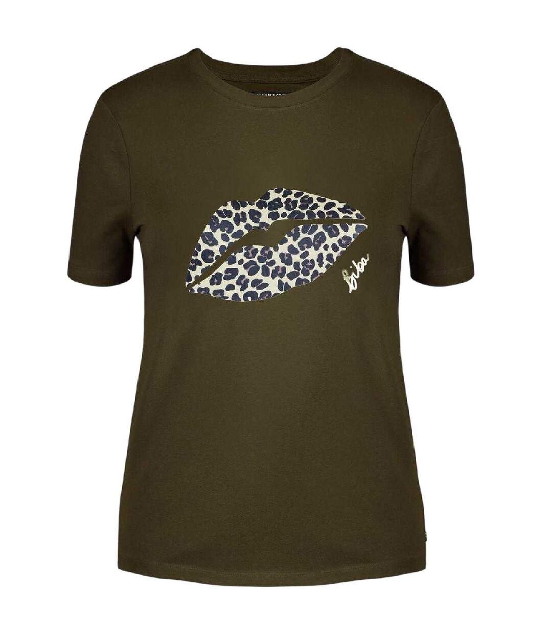 Womens/ladies Lips Cotton T-shirt Khaki Green Biba-1