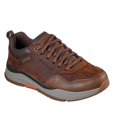 Mens Benago Hombre Leather Trainers Dark Brown Skechers