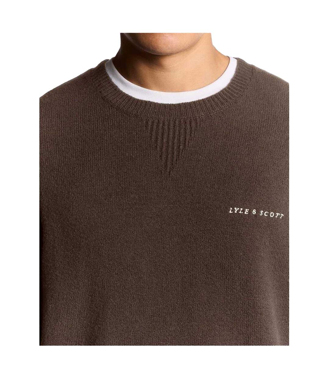 Pull Tricoté Col Ras-du-cou Motif/style Logo Homme Marron Lyle & Scott-4