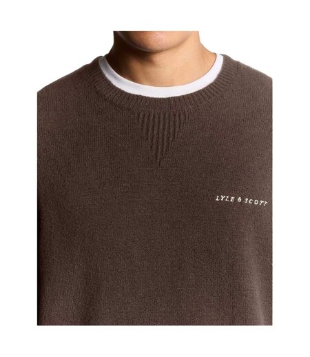 Pull Tricoté Col Ras-du-cou Motif/style Logo Homme Marron Lyle & Scott