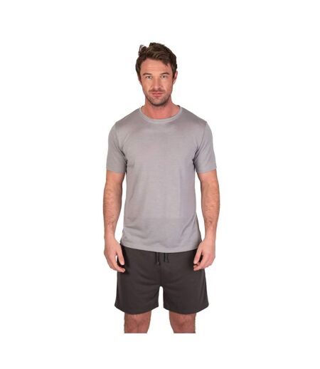 Mens crew neck short pyjama set light grey marl/charcoal Light And Shade