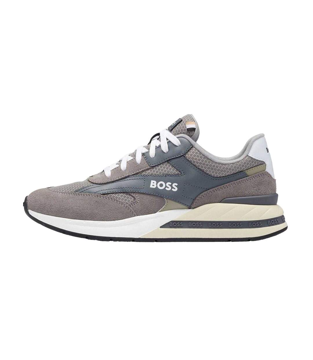 Mens Kurt Leather Running Trainers Grey Boss-3