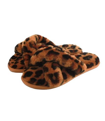 Eastern Counties Leather Womens/Ladies Delilah Leopard Print Sheepskin Slippers (Brown/Black) - UTEL372