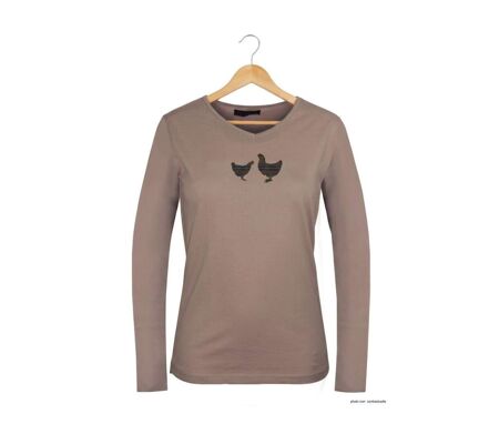 Tee-shirt MAYFLOWER NAPOLI2 beige à sérigraphie poule : confort naturel et style champêtre