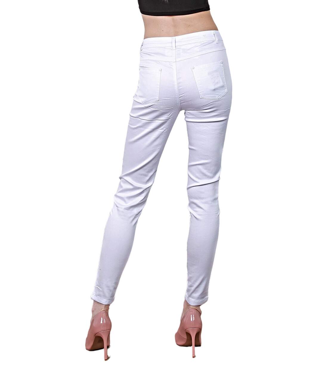 Jean femme slim fit blanc - Taille haute - Coton - Elasthane - Polyesther