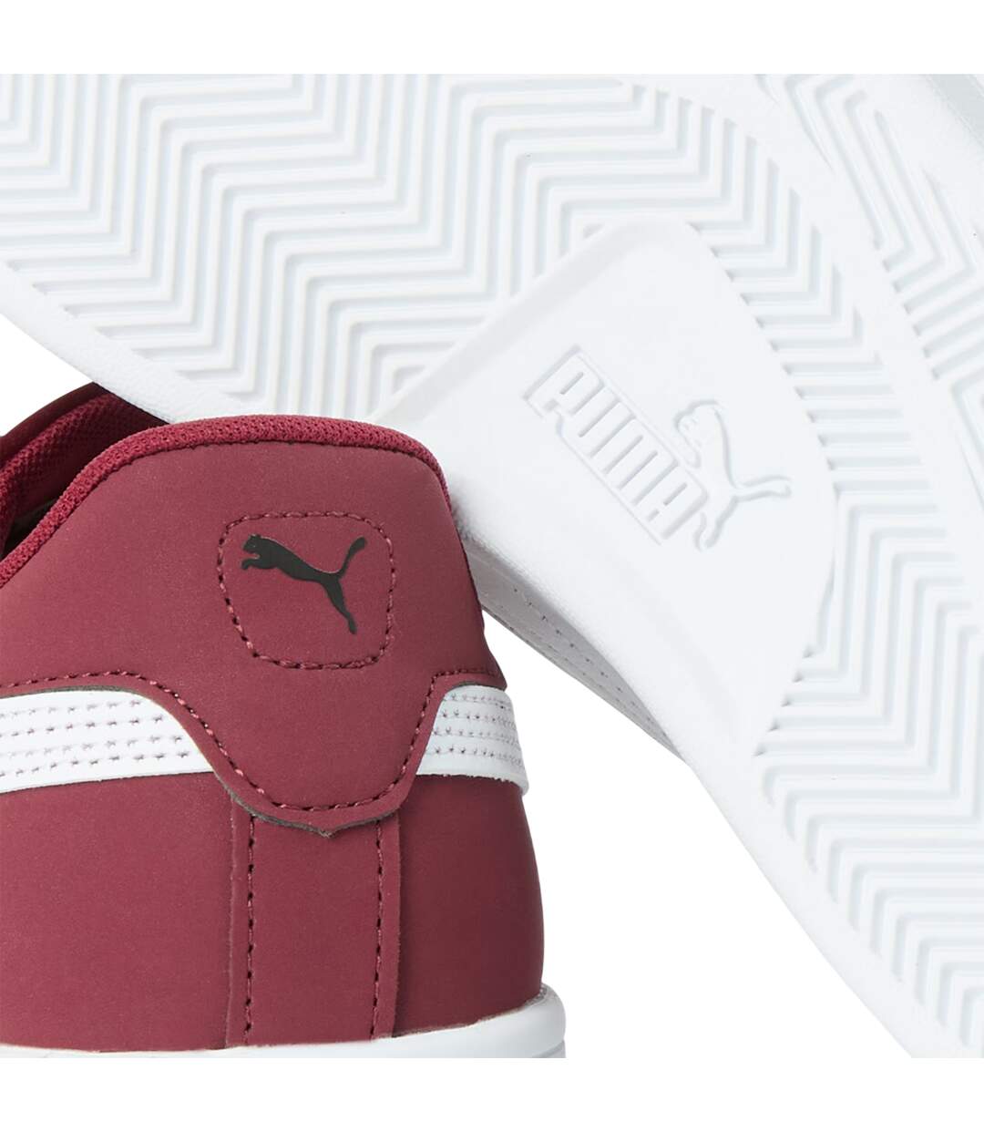 Mens Smash 3.0 Synthetic Nubuck Low Flat Trainers Burgundy White Puma-4