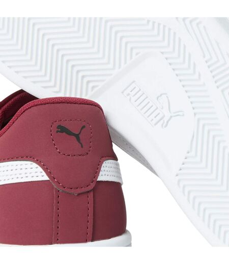 Mens Smash 3.0 Synthetic Nubuck Low Flat Trainers Burgundy White Puma