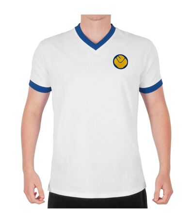 Mens Retro Polyester V Neck T-shirt White Leeds United FC