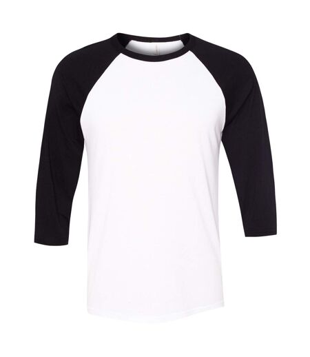 Canvas T-shirt De Baseball À Manches 3/4 Homme Blanc Noir Bella + Canvas