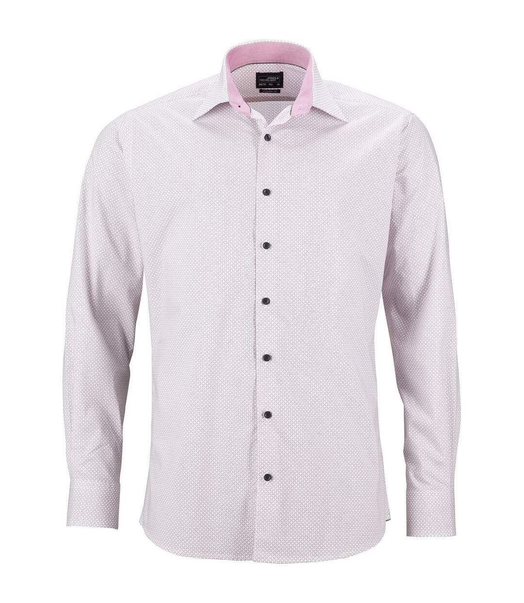 chemise manches longues - JN670 - HOMME - blanc - rouge - motifs fins
