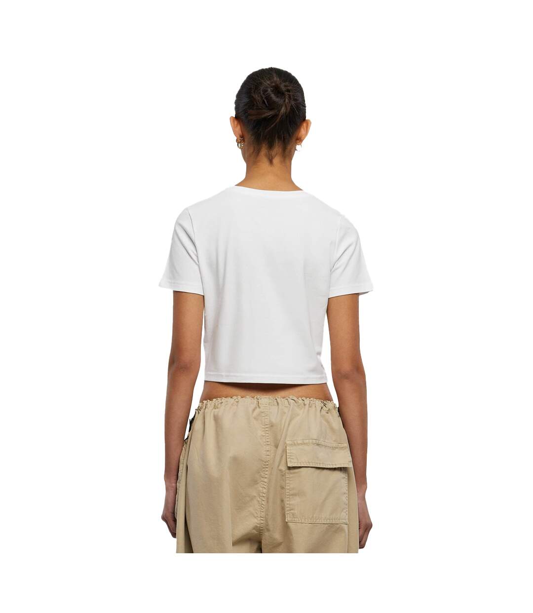 Femme/ladies Peach Crop T-shirt Blanc Miss Tee-2