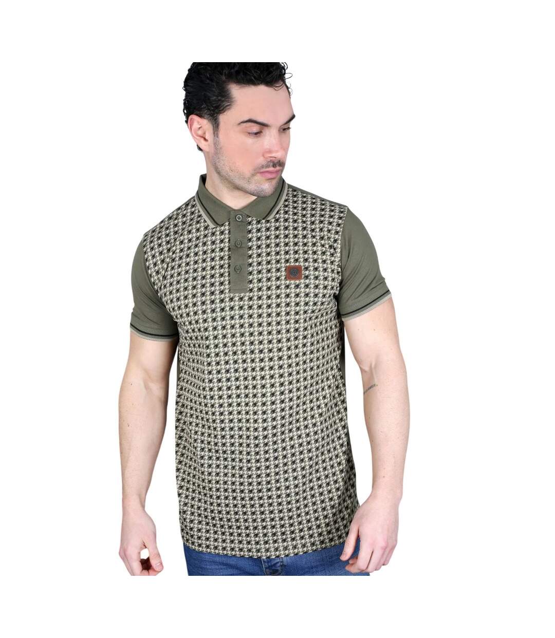 Polo Motif/style Pied-de-poule Homme Vert Kaki Lambretta-2