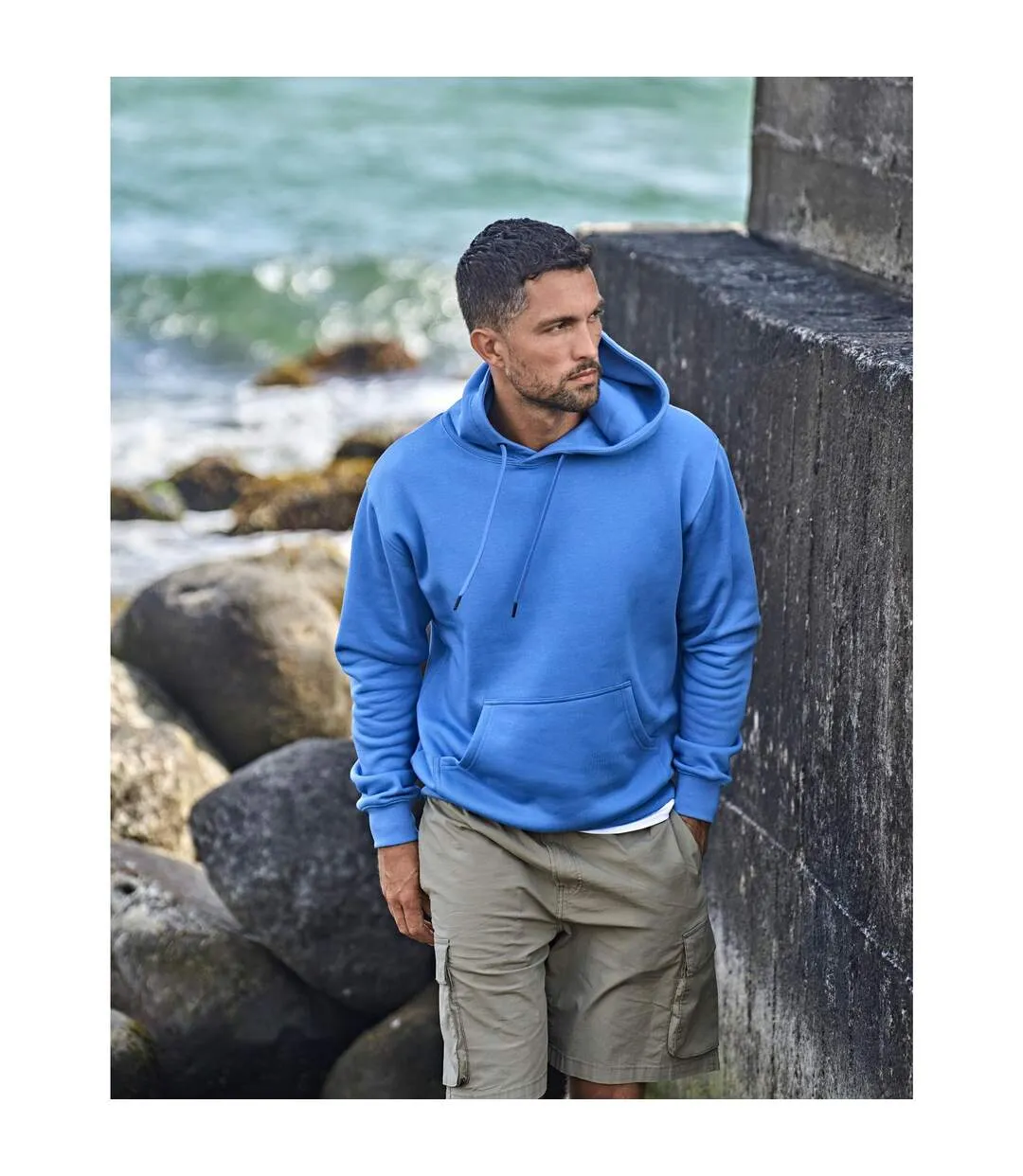 Mens Hooded Cotton Blend Sweatshirt Ocean Blue Tee Jays-1