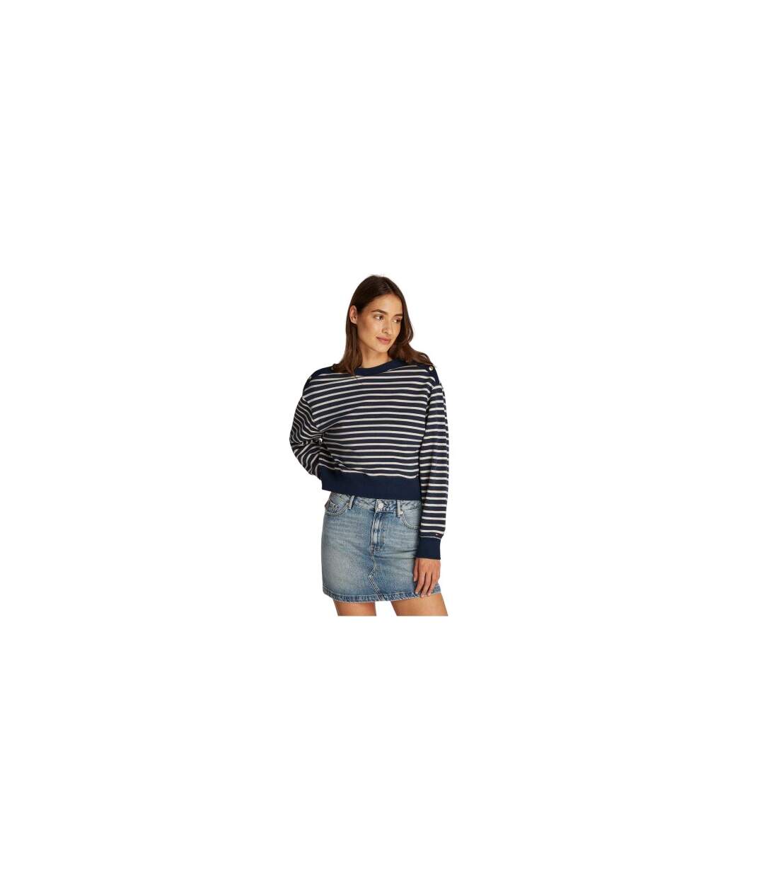 Womens/ladies Striped Boat Neck Regular Sweatshirt Black White Tommy Hilfiger-1