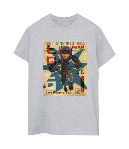 Disney Femme/Les femmes Big Hero 6 Baymax Hiro Newspaper Coton Boyfriend T-Shirt (Gris sportif) - UTBI15473