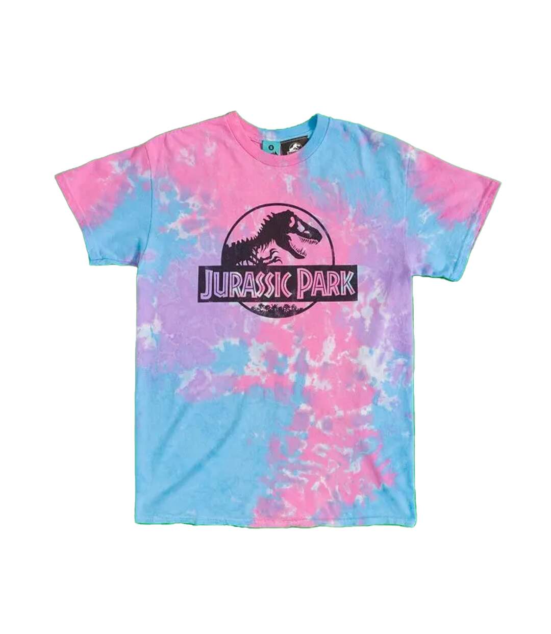 Unisex Adult Tie Dye Logo T-shirt Pink Blue Jurassic Park-1