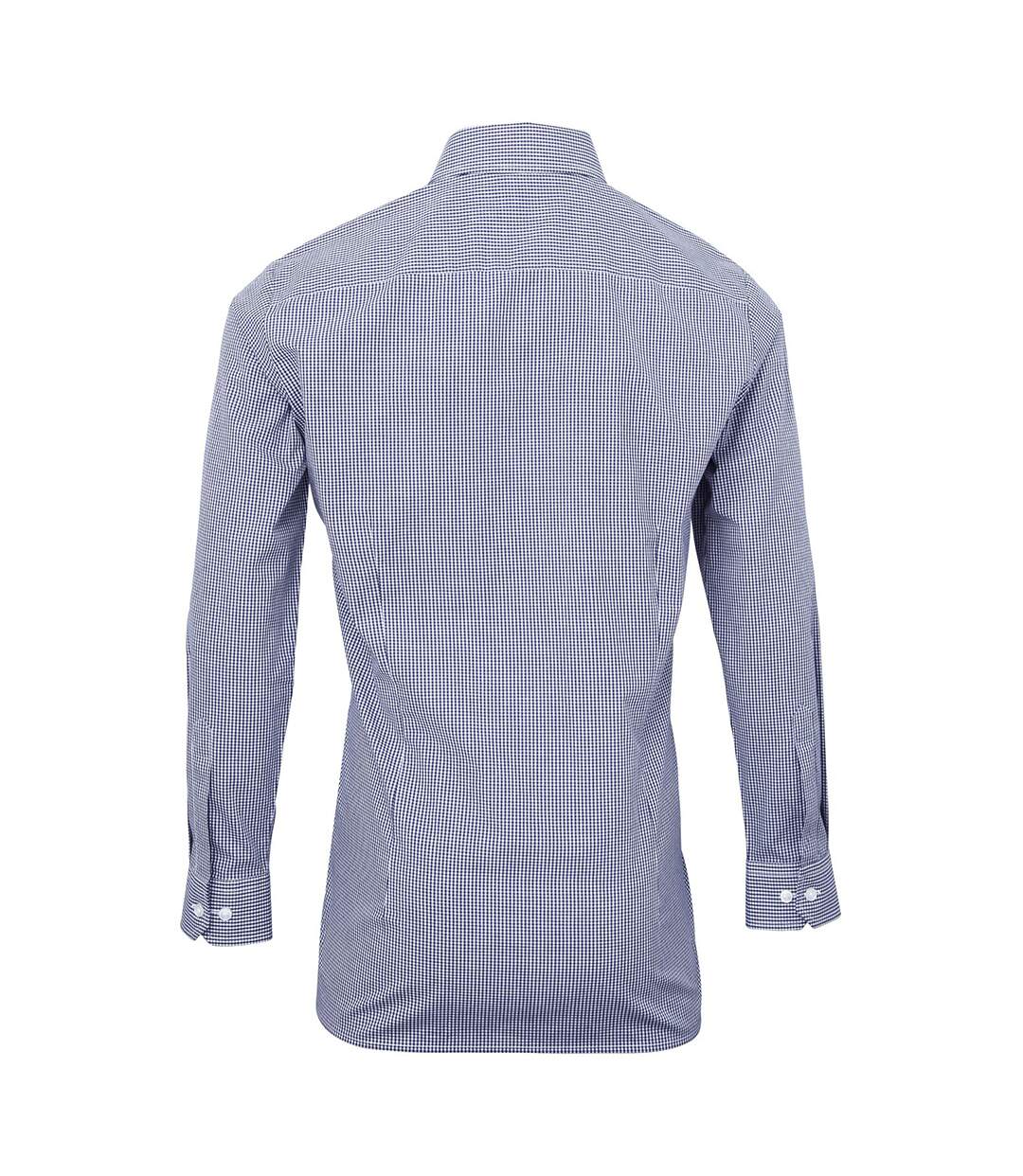 Premier Mens Microcheck Long Sleeve Shirt (Navy/White) - UTRW5526-2