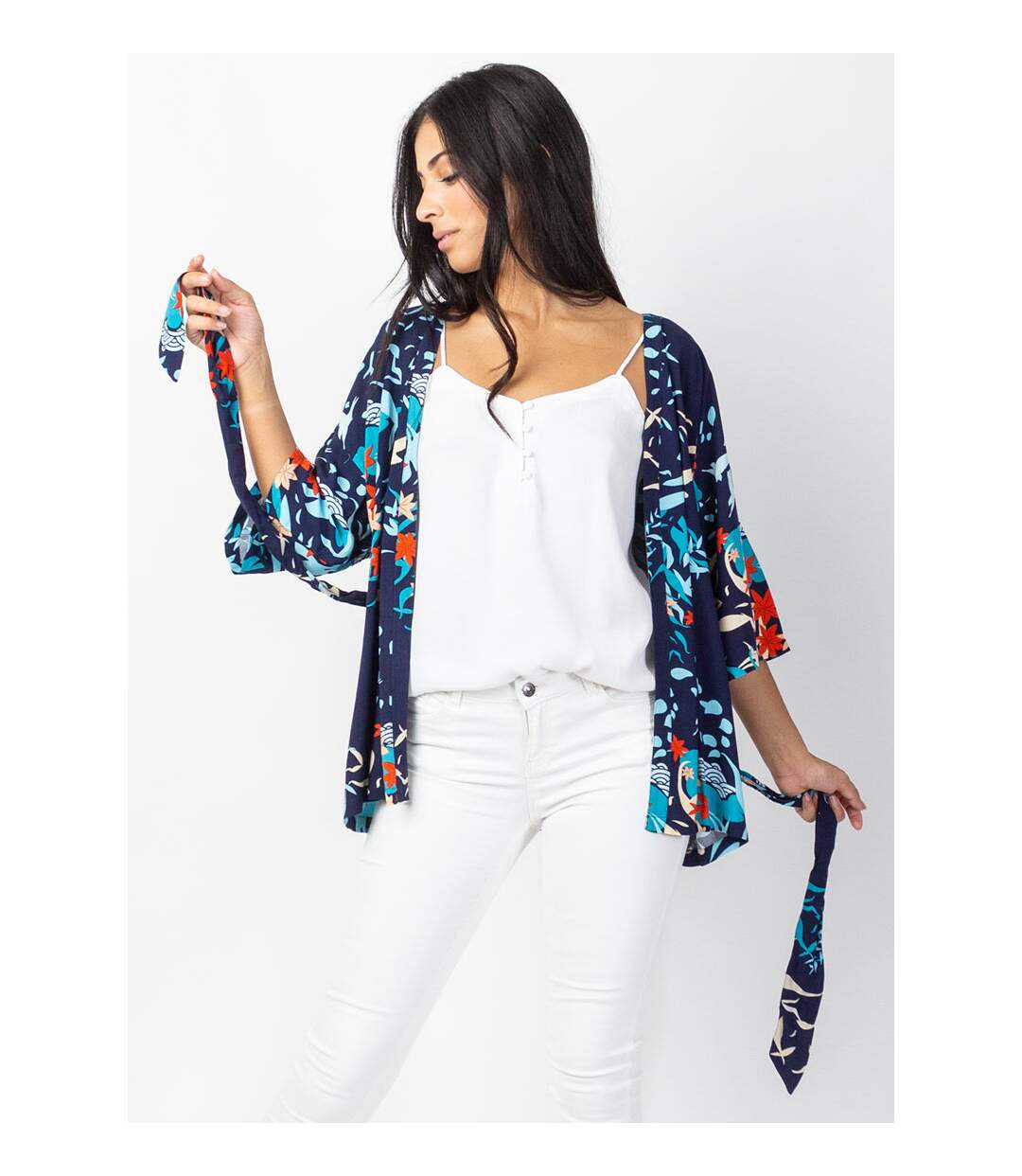 Veste courte esprit kimono AYAKO bleu marine Coton Du Monde-2