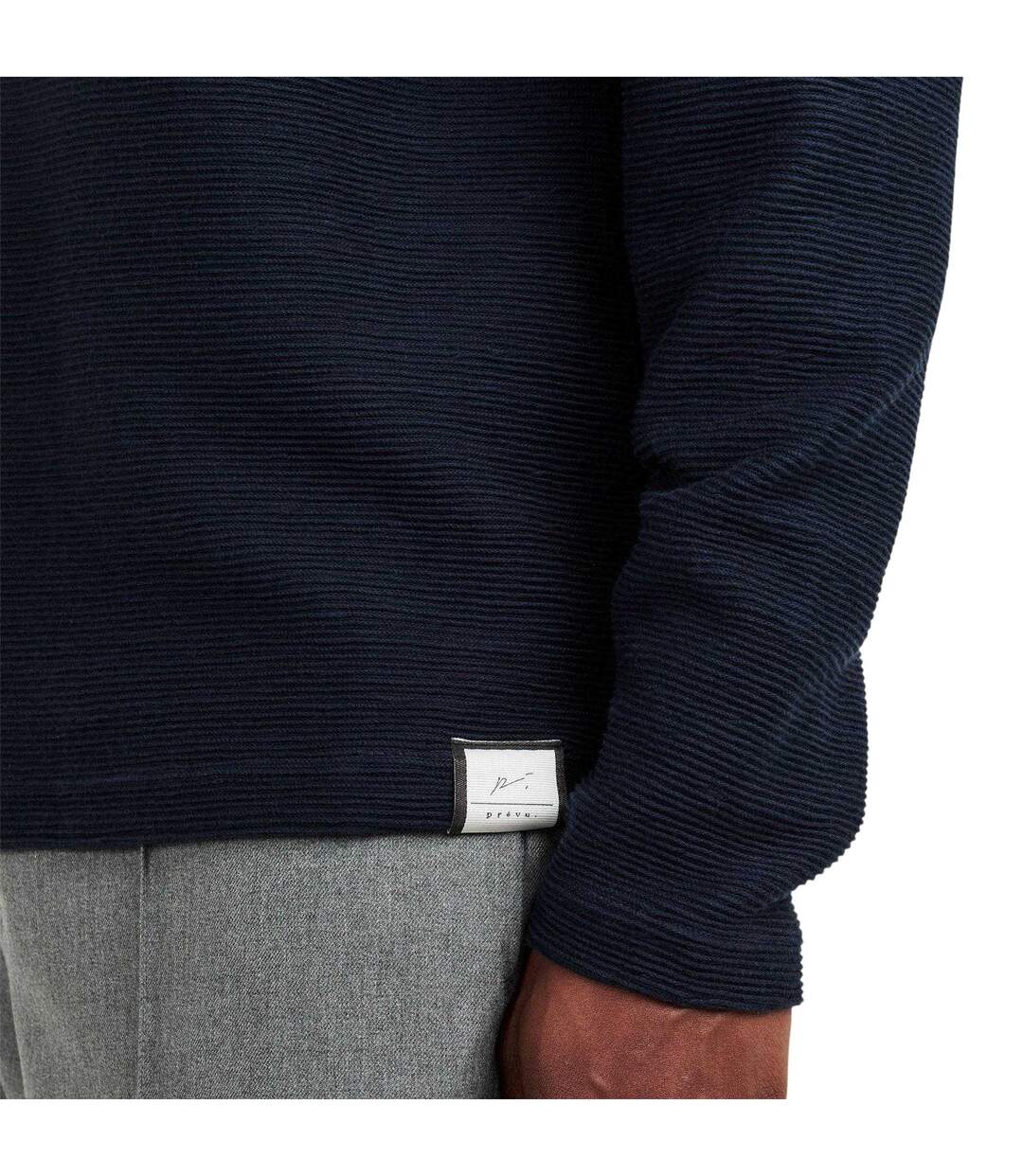 Mens Ottoman Quarter Zip Long-sleeved Polo Shirt Navy Prevu-4