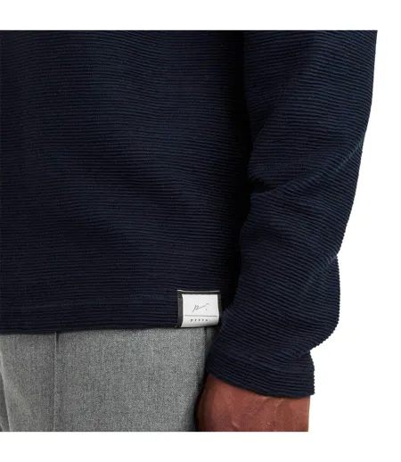 Mens Ottoman Quarter Zip Long-sleeved Polo Shirt Navy Prevu
