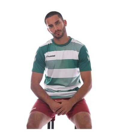 T-shirt Style Rayé Homme Vert Blanc Hummel