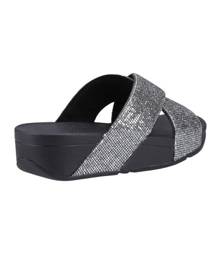 Womens/ladies Lulu Glitterball Cross Strap Sliders Silver FitFlop