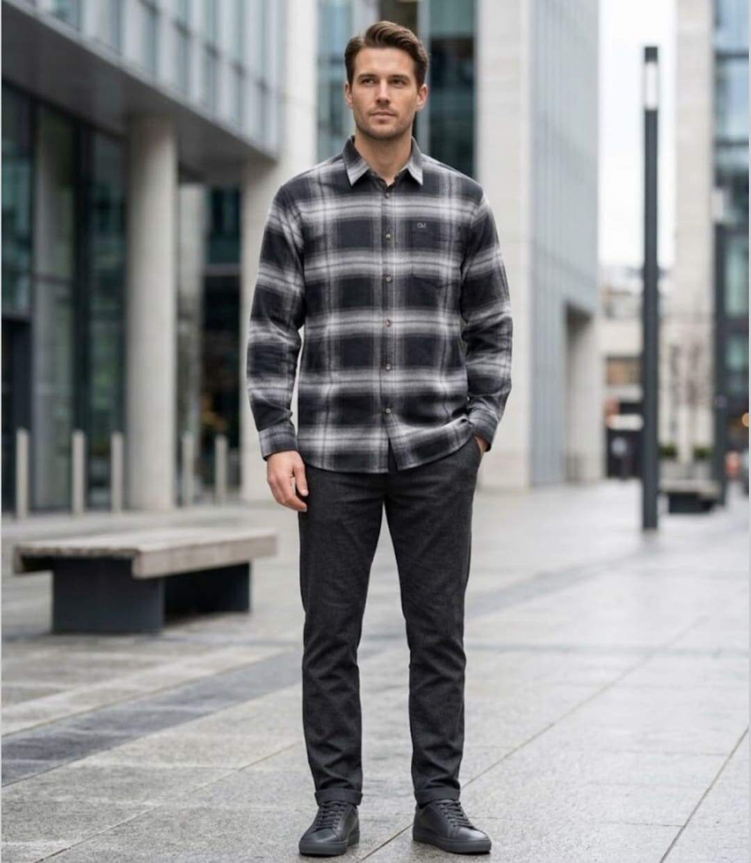 CHALLENGER BRONX — Chemise à carreaux manches longues flanelle noir/gris : la chaleur urbaine et sobre-4