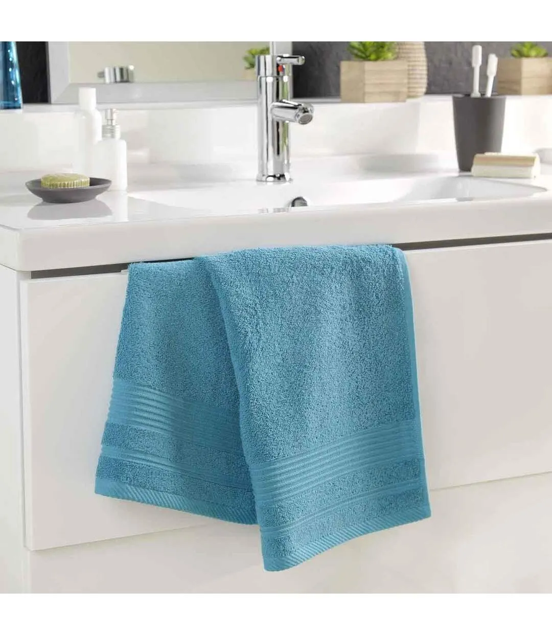 Serviette de Toilette Tendresse 50x90cm Bleu Paon-2
