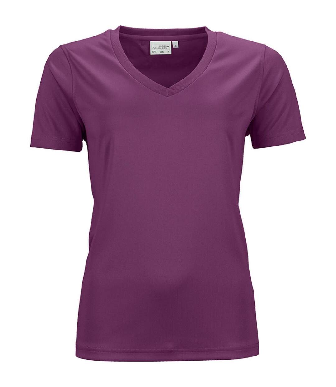 t-shirt respirant femme col V - running - JN735 - violet pourpre-1