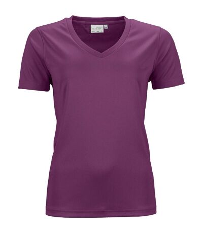 t-shirt respirant femme col V - running - JN735 - violet pourpre