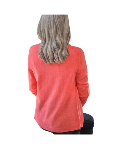 Womens/ladies Cashmere V Neck Classic Cardigan Coral Pink WoolOvers