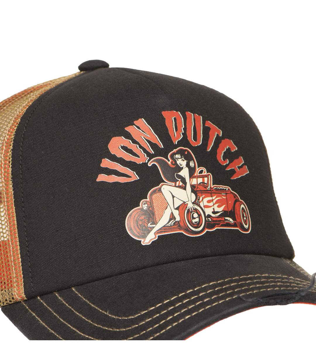Casquette trucker avec filet effet usé avec print Crew Devil Engine Vondutch-3