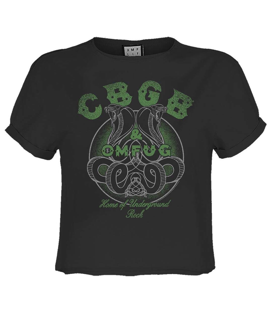 Womens/ladies Cbgb Snake Logo Crop Top Charcoal Amplified-1