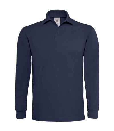 B&C Mens Heavymill Cotton Long Sleeve Polo Shirt (Navy) - UTRW3007