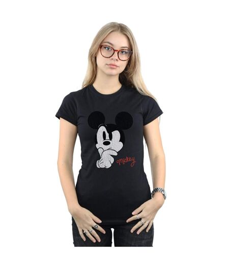 Disney Femme/Ladies - Mickey Mouse Distressed Ponder Cotton T-Shirt (Noir) - UTBI32128