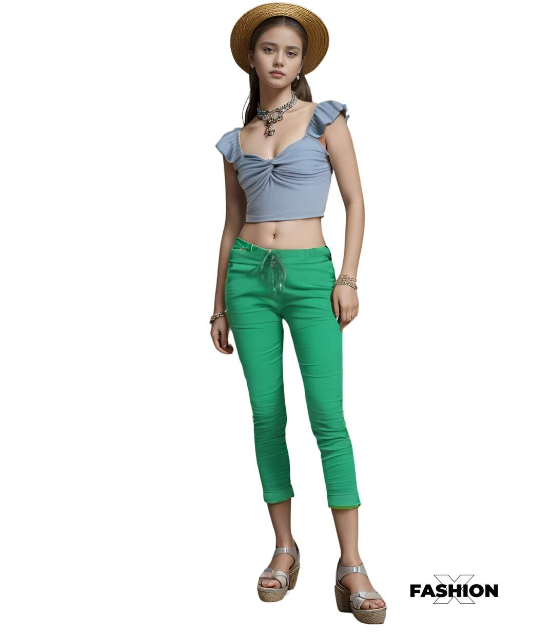 Pantalon femme très tendance - Couleur vert - Coupe slim