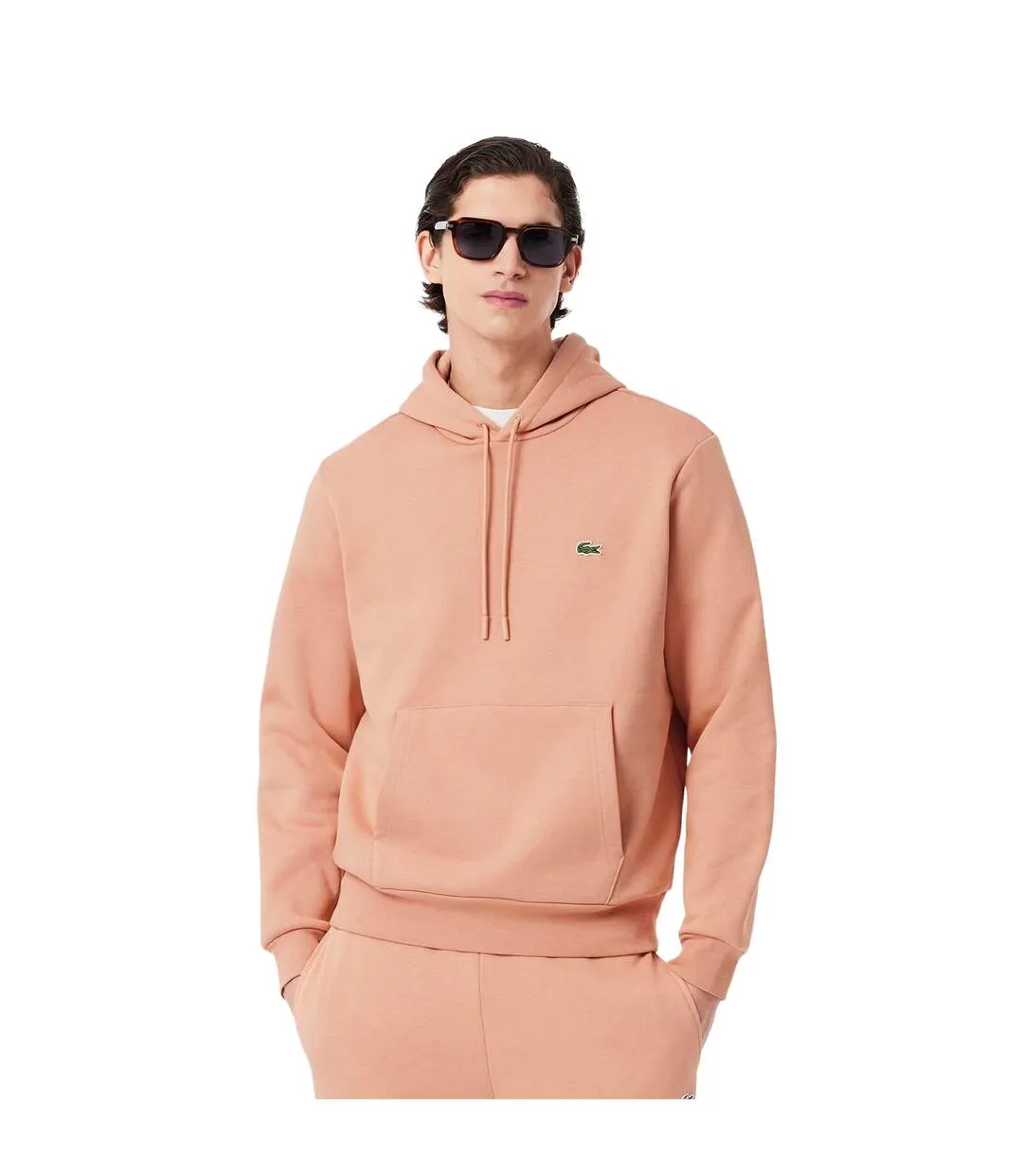 Mens Organic Cotton Fleece Hoodie Orange Lacoste-4