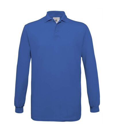 B&C Mens Safran Long Sleeve Cotton Polo Shirt (Royal Blue)